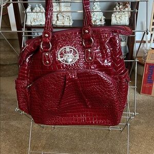 Kathy Van Zeeland Red Crocodile-Embossed Shoulder Bag